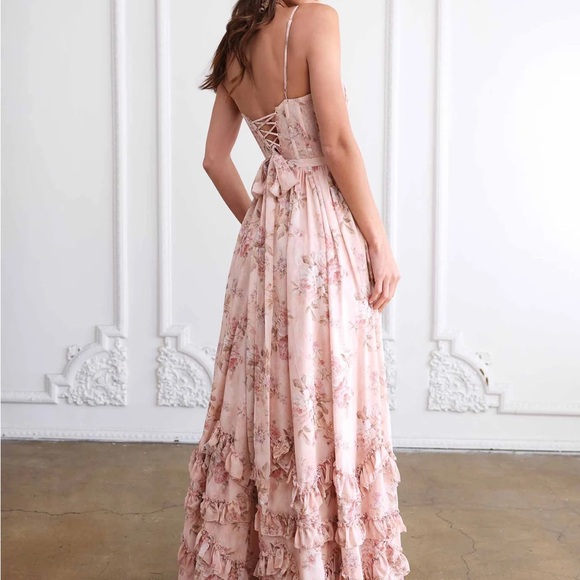 V. Chapman Carmen Corset Pink Rose Blush Floral Dress - Picture 3 of 7